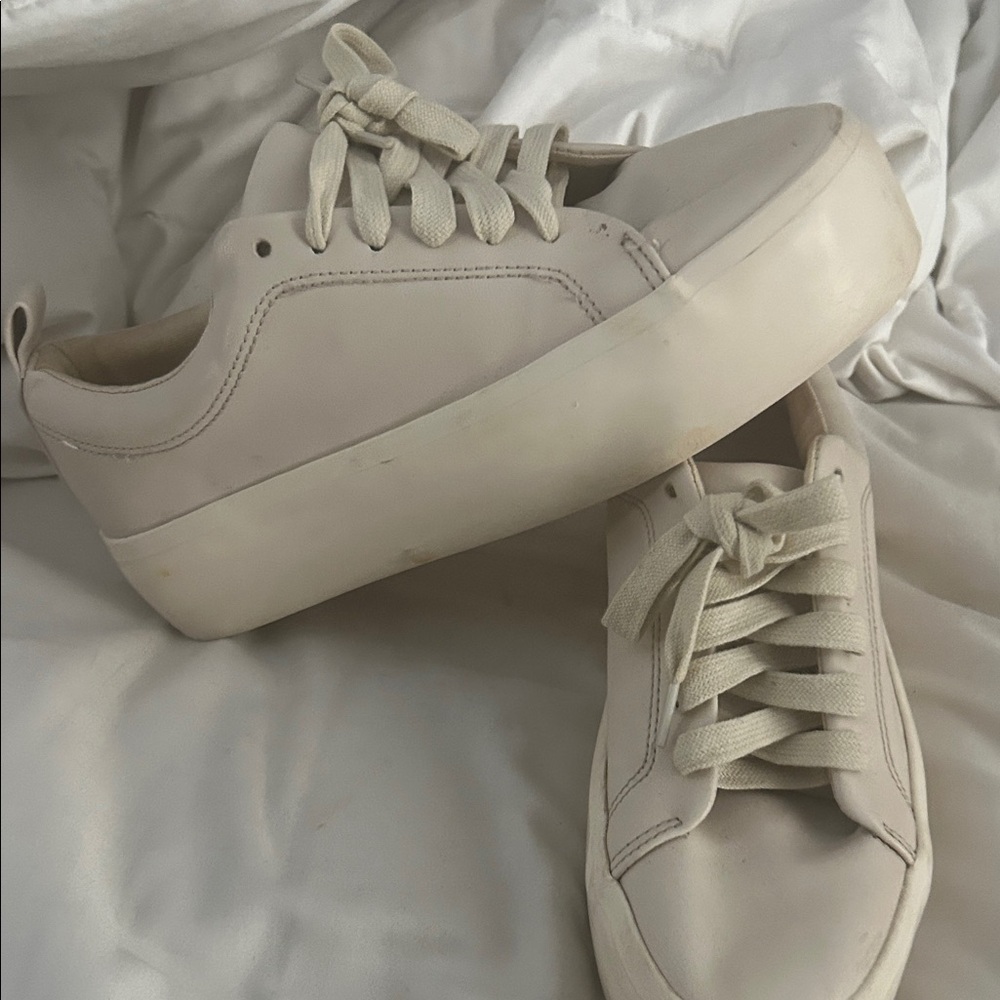 Zara Off-White Platform Lace-Up Sneakers